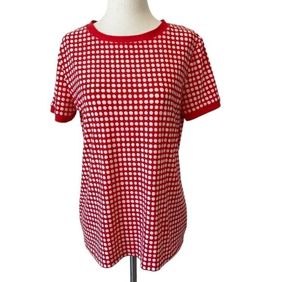 Vintage Anne Klein Mod Red + White Check Button Back Top Small - Picture 1 of 7